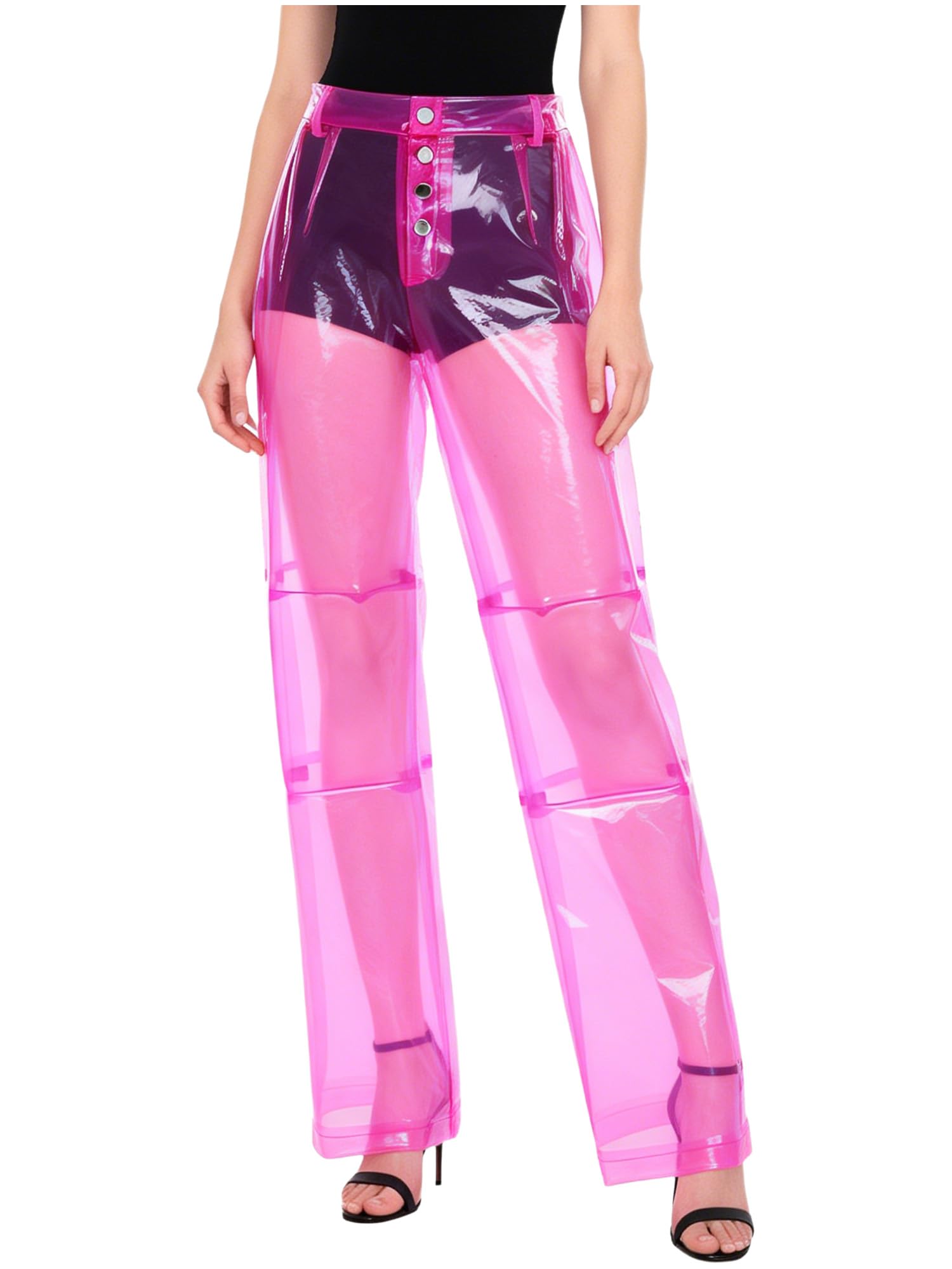 iiniim Pantalons en PVC Transparent pour Femme Vêtements pour Club Et Bar Vêtements Inférieurs Se Couvrir Pantalons en TPU Plastique Larges