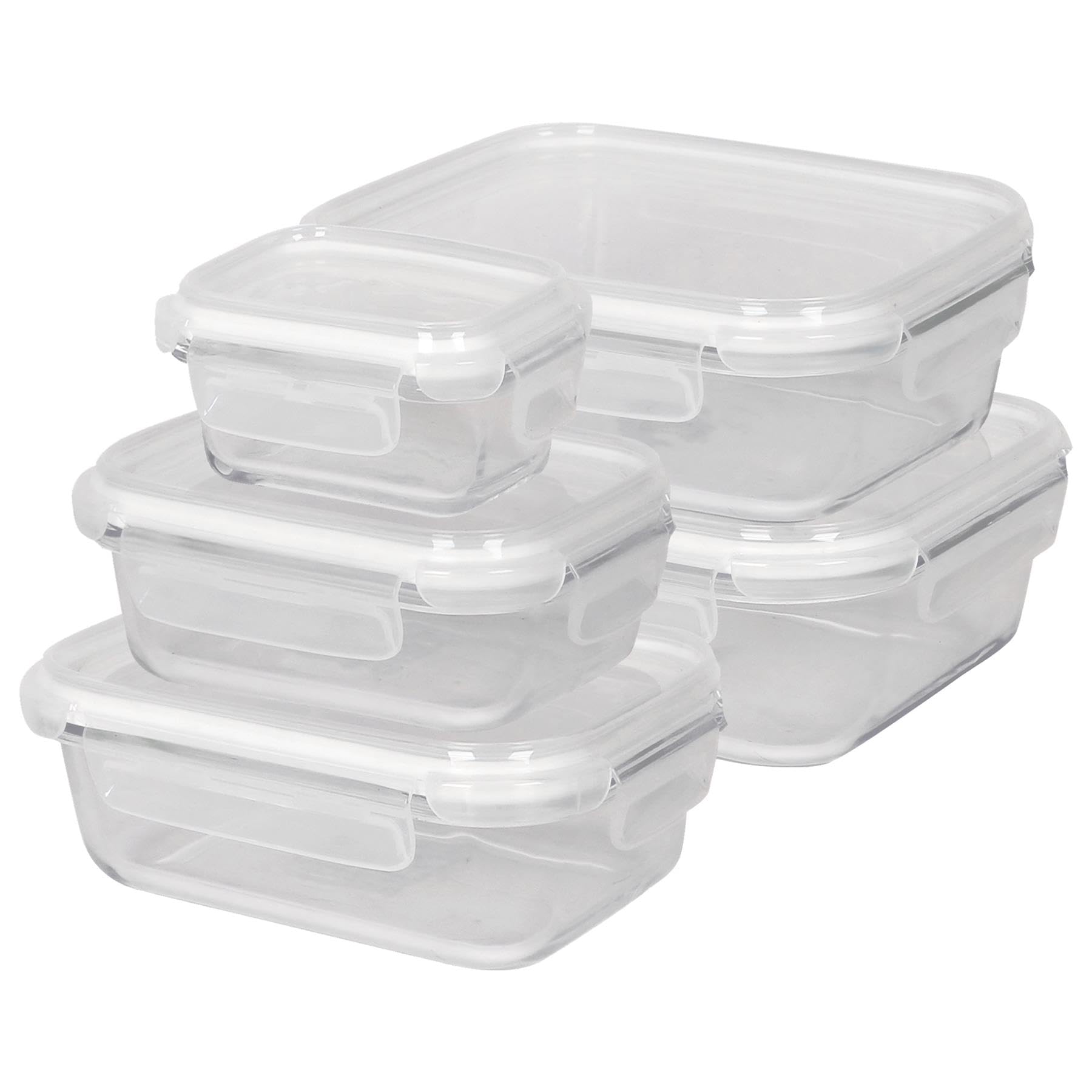 Harbour Housewares Glass Food Storage Container Set With White Lids5 Sizes5Pc Reusable Airtight Meal Prep Tubs Microwave And Freezer Safe from B&Q
