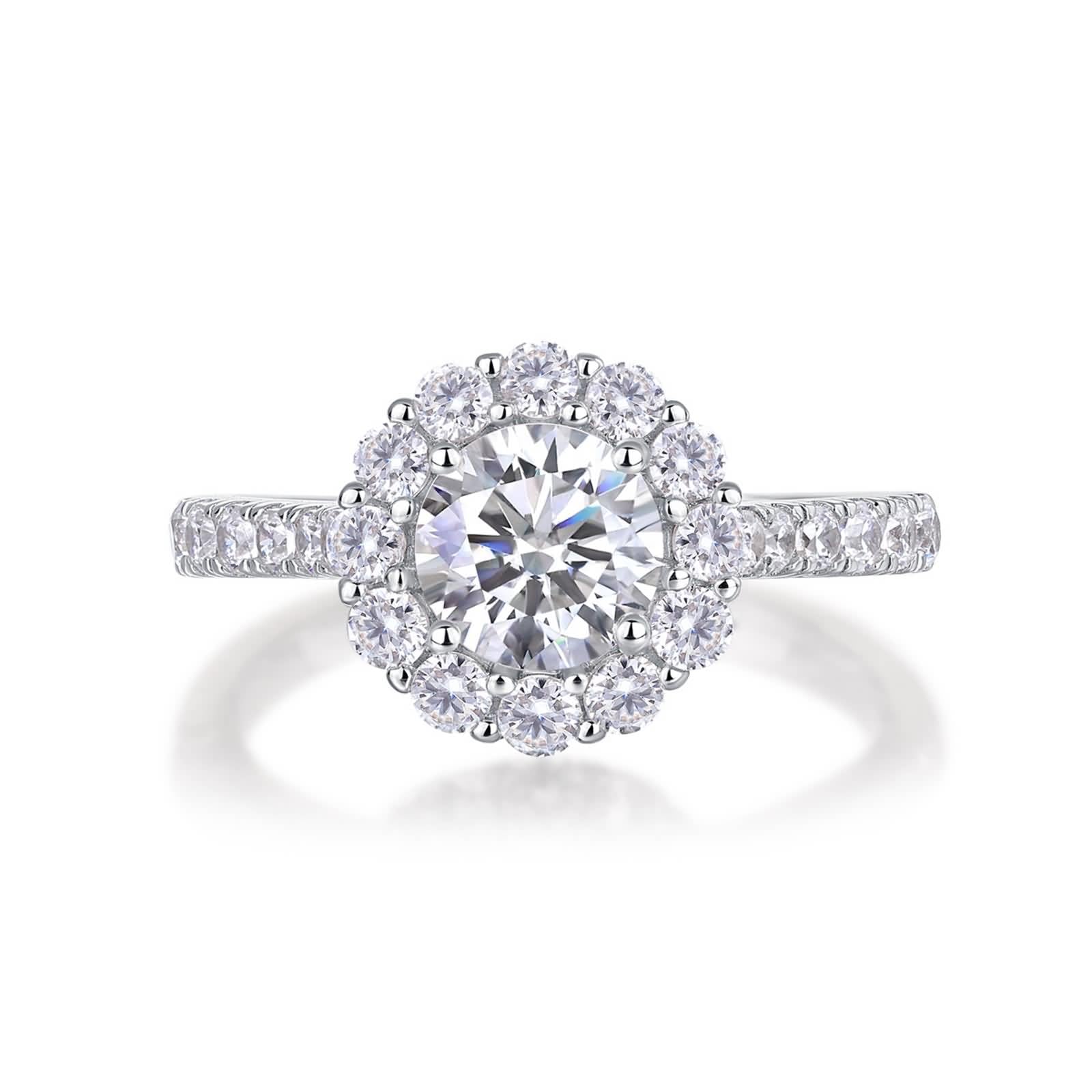 Anillo para mujer, oro 1 ct, moissanite, anillo de boda, oro blanco, halo, anillo de compromiso, oro auténtico para mujer