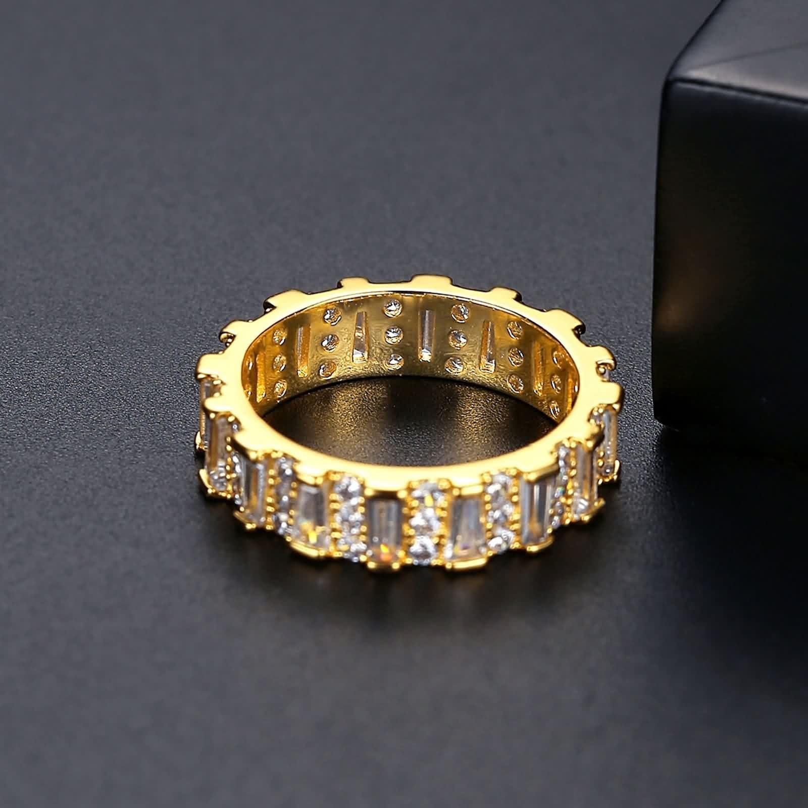 14 Karat Gelbgold Damenringe Moissanit Weiß, Rings Rechteck