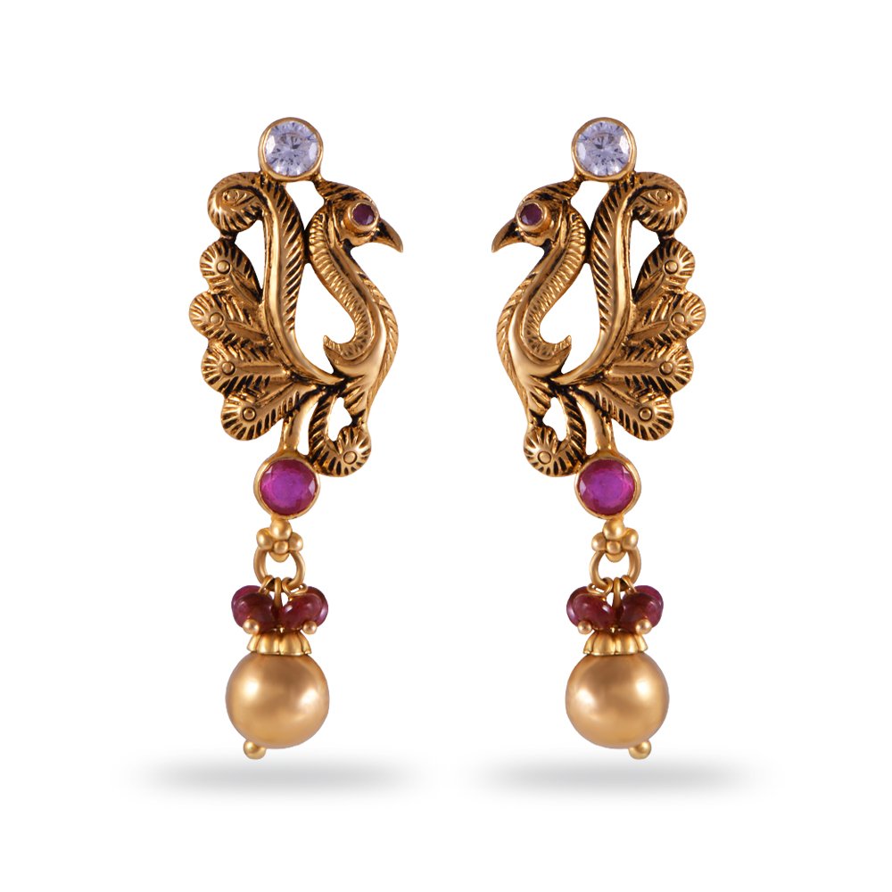 joyalukkas Apoorva Collection 22k Oxidized Gold Drop Earrings for Women-picture-6