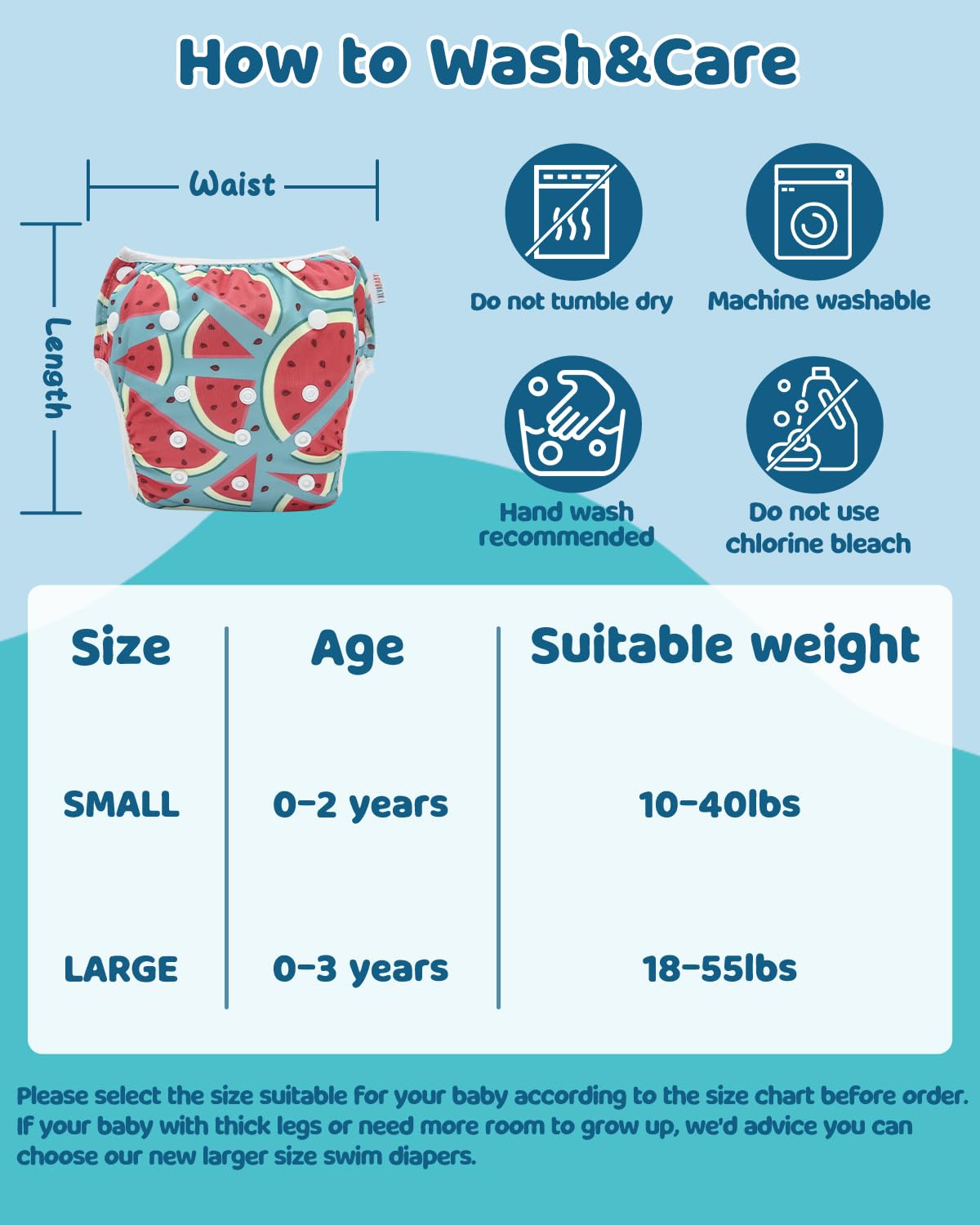 ALVABABY Swim Diapers 3pcs Baby & Toddler Snap One Size Reusable Adjustable Baby Boys' Swim Diapers for Swimming Lessons 3SWY66A - Image 4