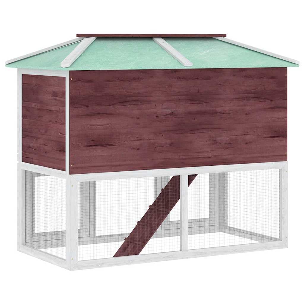 Kaninchenstall 2 Etagen Holz Hasenstall Kleintierstall für draußen mit Rampe und ausziehbarer Wanne Kleintierkäfig für Zwergkaninchen Braun Weiß 130x68x105 cm