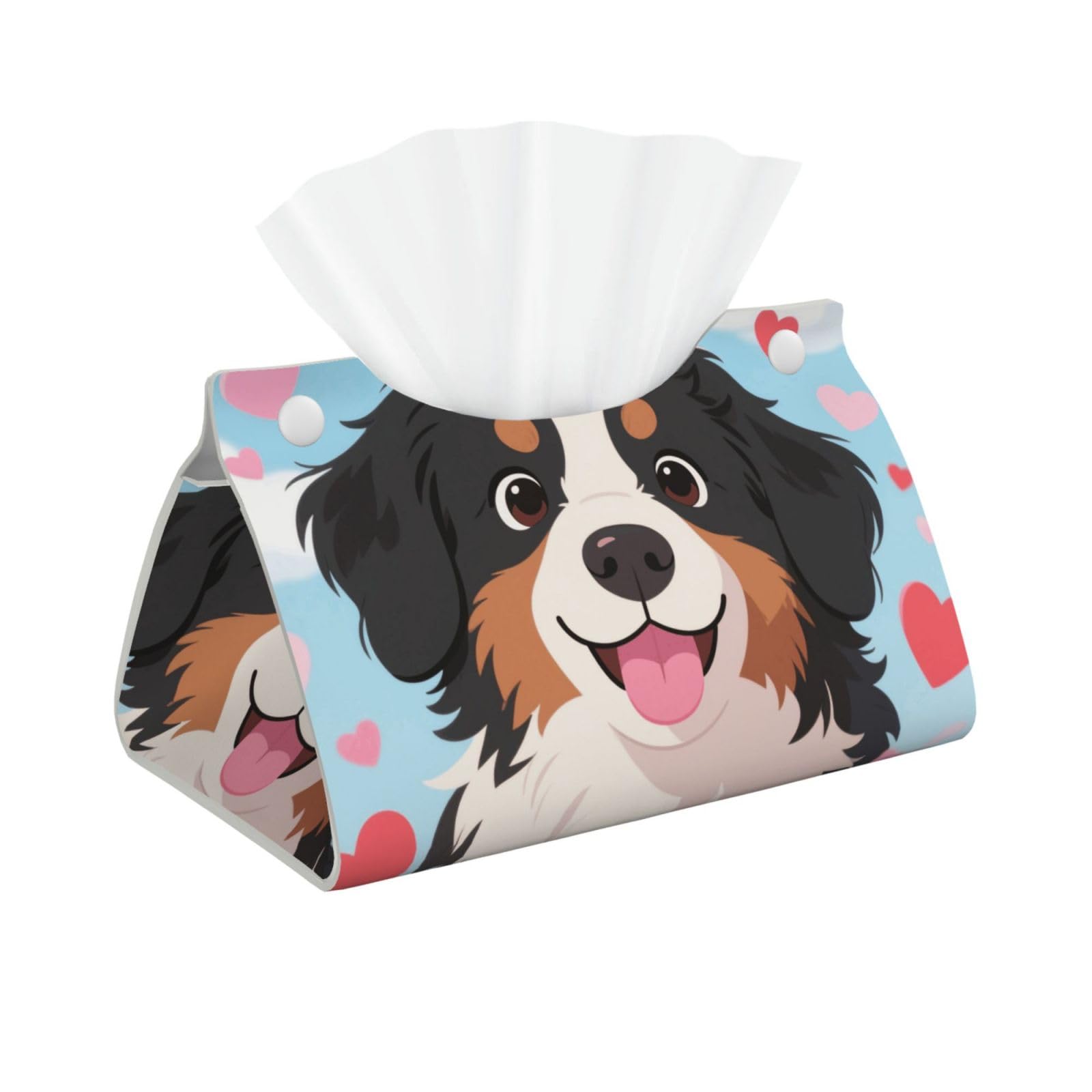 Pu Leather Tissue Box Cover, Bernese Dog Hearts Rectangle Tissue Case Covers Decorative Tissue Box Holder Waterproof Tissue Holder Organizer for Bathroom Home Office