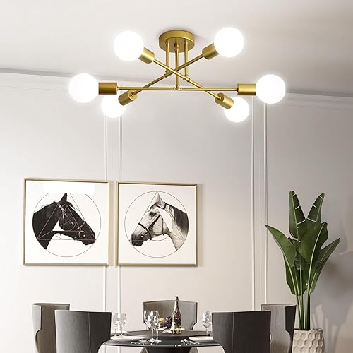 Miniatura 9 de Lámpara de techo, lámpara de techo de 6 luces, moderna lámpara de comedor, montaje de techo Sputnik, lámparas de techo semiempotradas para sala de