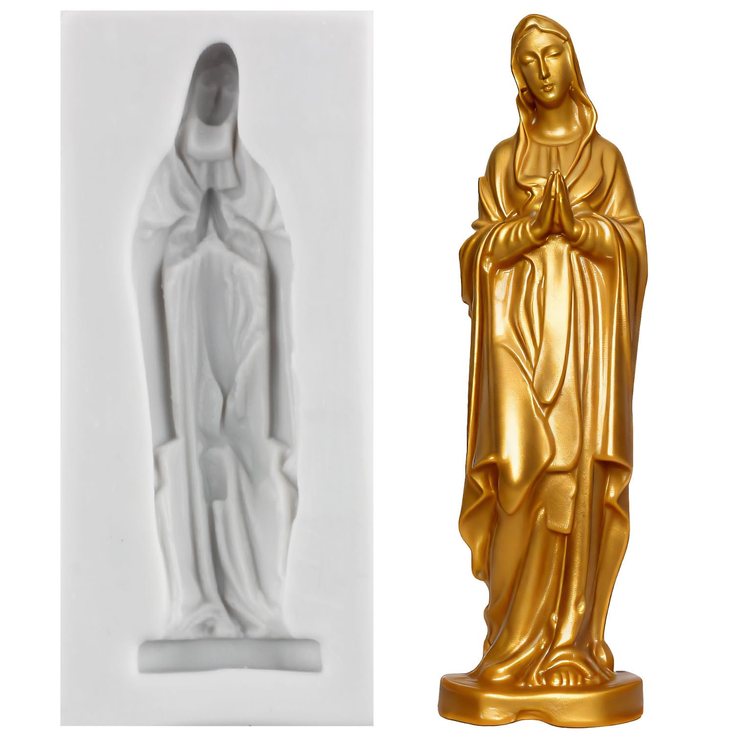Sijiangmold Virgin Mary Statue Silicone Moulds Madonna Goddess Fondant Mould for Baptism Theme Cake Decoration Chocolate Cupcake Topper Candy Polymer Clay Gum Paste