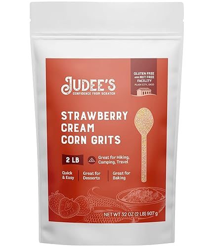 Judee's - Granos de maíz crema de fresa, 2 libras, cereales de desayuno rápido y fácil, ideal para hornear, acampar y senderismo, sirve como