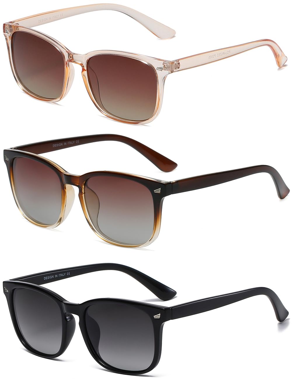 DUSHINEPolarized Sunglasses for Women Classic Retro Style UV400 Protection (3 Pack)