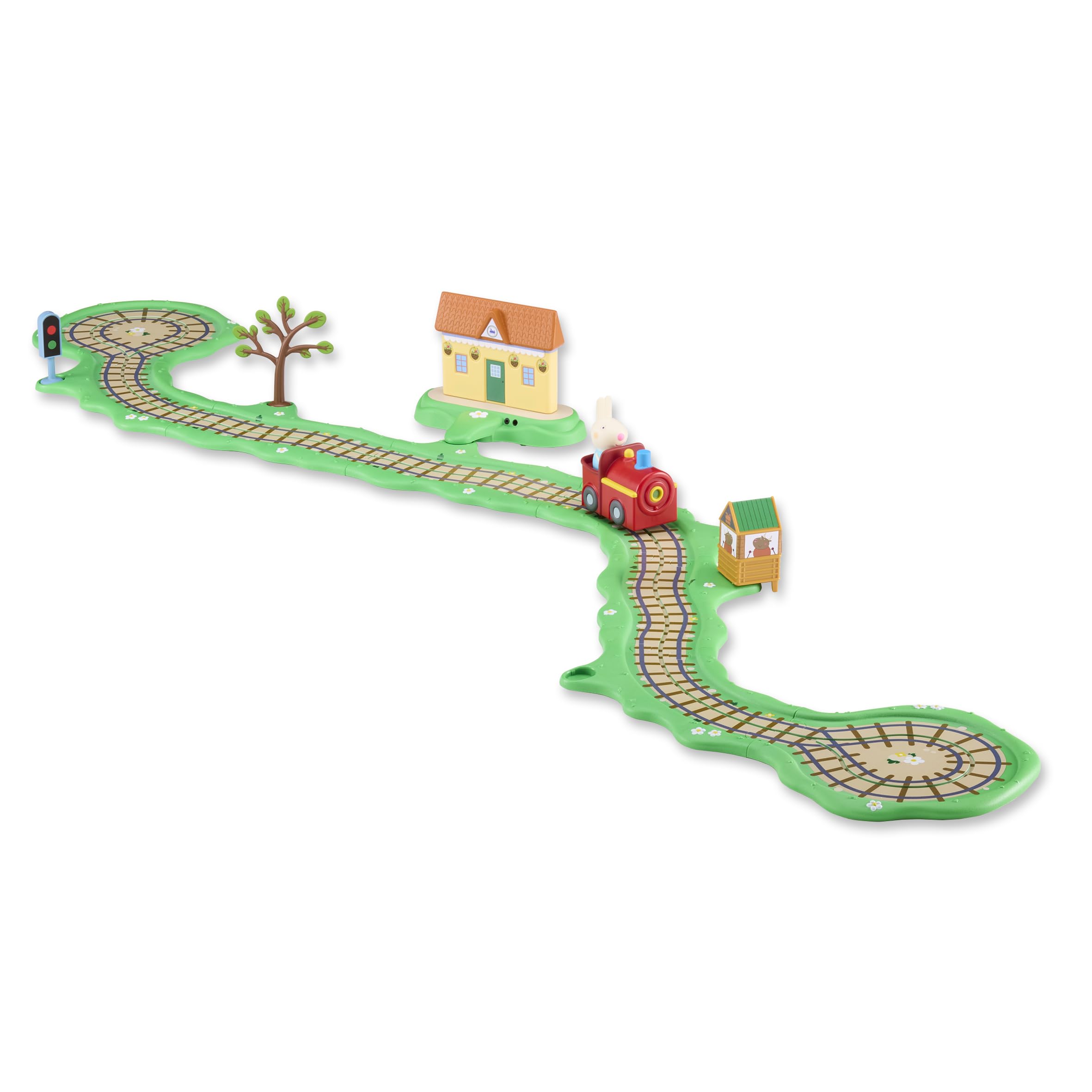 Bandai - Peppa Pig Train Clickety Clack - Circuito sonoro con stazione interattiva - Giocattolo educativo e divertente per bambini - Suoni e frasi - Giocattolo per bambini da 2 anni - Whizz Around