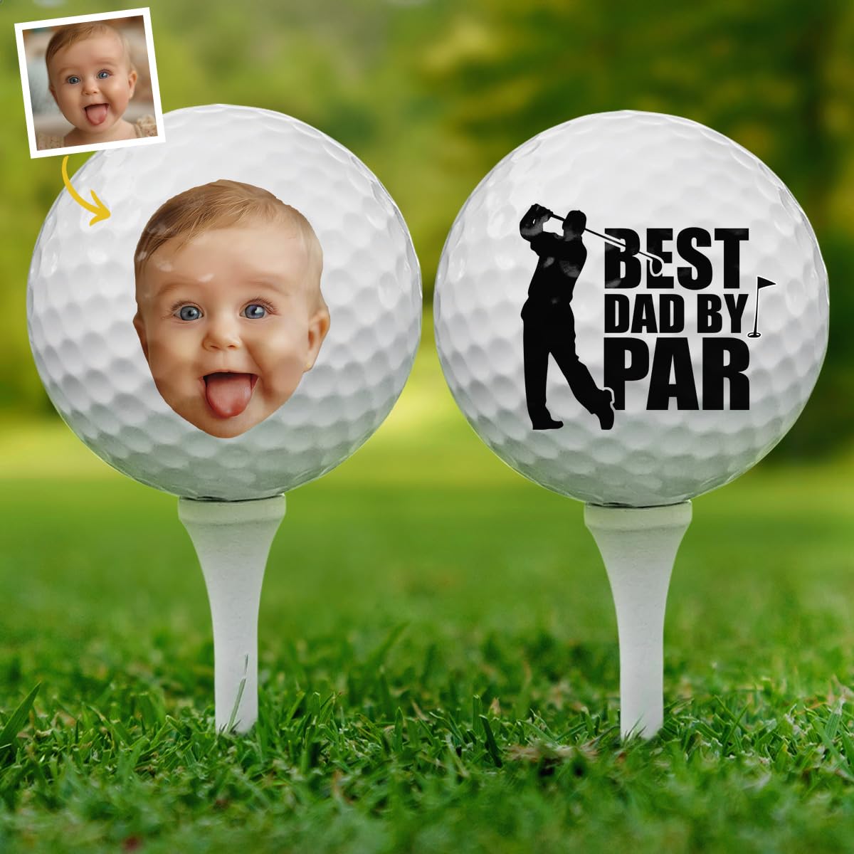 DOPTIKA Personalized Best Dad by Par Golf Ball, Fathers Day Unique Gift for Grandpa, New Dad Gifts for Men, Custom Golf Balls with Photo, Husband Gift from Wife, Best Dad Ever Gifts
