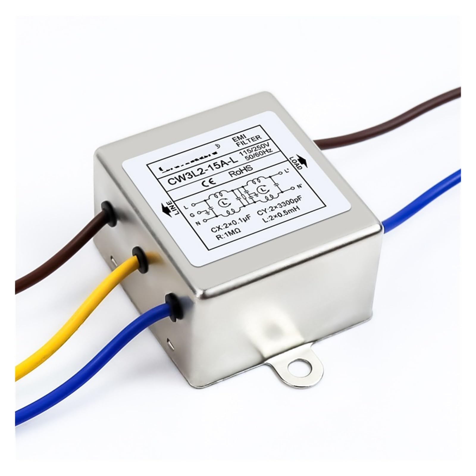 Filtre de puissance CW3L2-20A-L avec fils double étage 220V monophasé AC