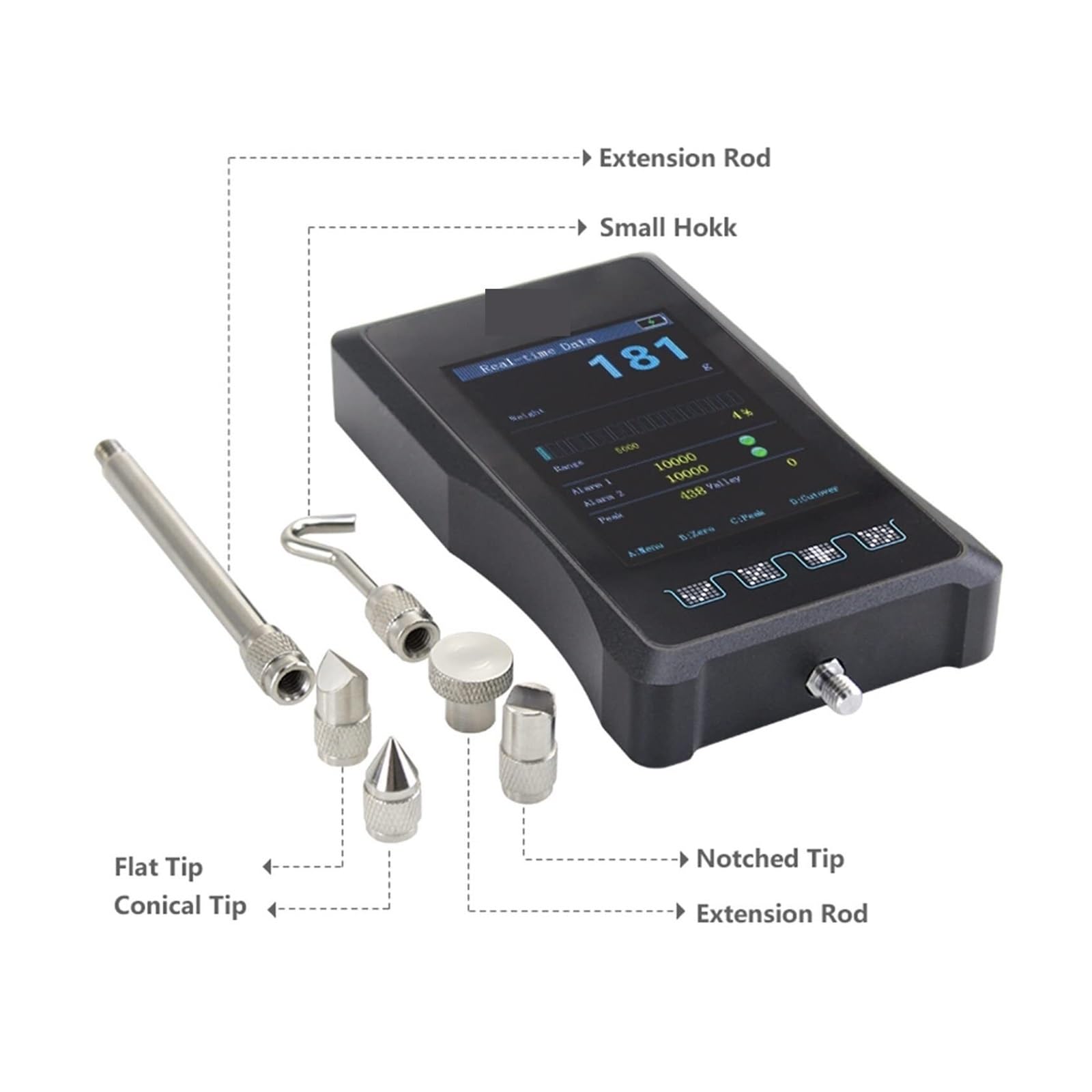 Misuratore di Forza, Misuratore Di Forza Portatile, Dinamometro Manuale Digitale per test industriali | Strumento Misura, Indicatore Cella Carico Push(2000Hz (external sensor))