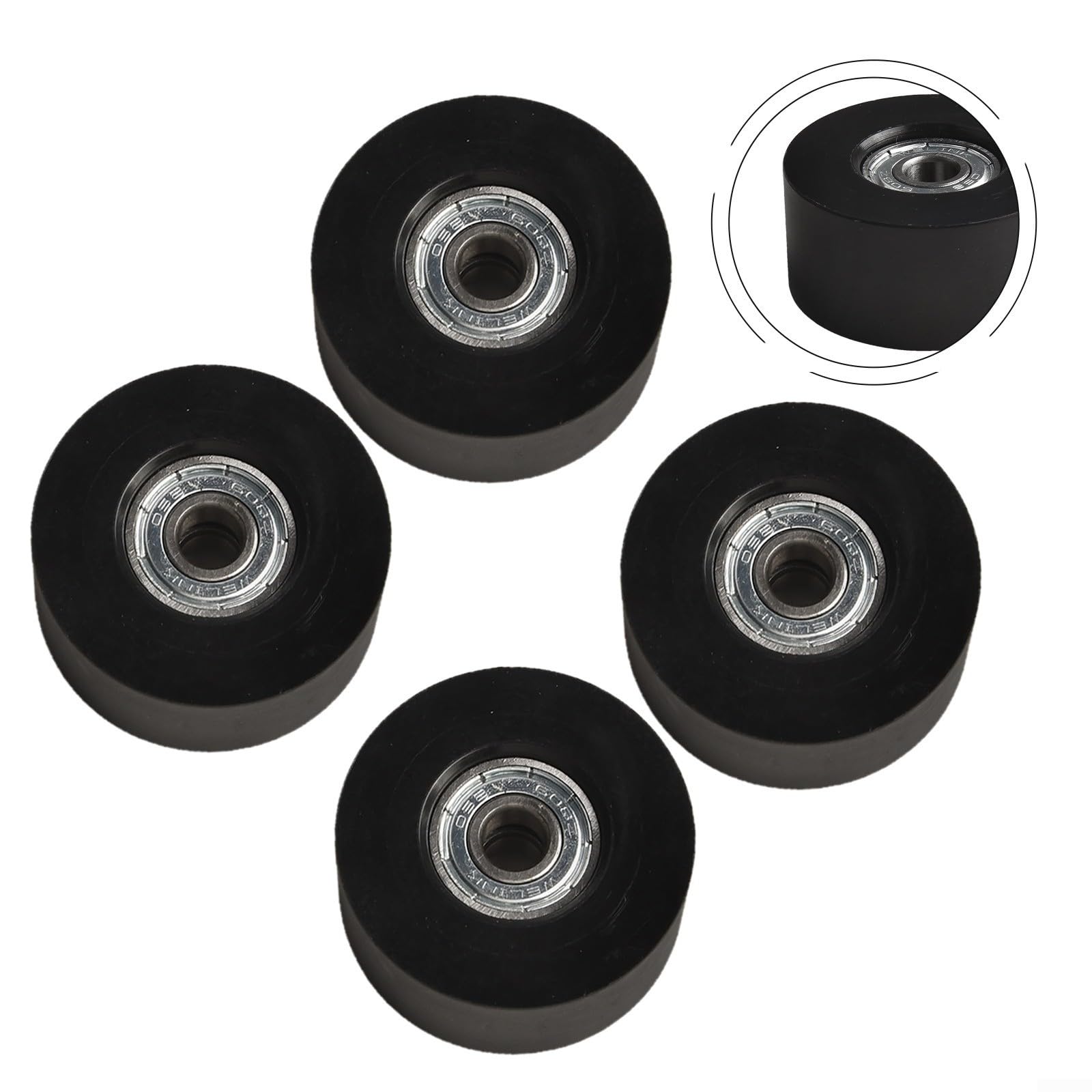 Lot de 4 roues de siège de rameur à eau en nylon et acier avec 45 mm de diamètre et trou intérieur de 8 mm de rechange pour une performance de glissement fluide Noir