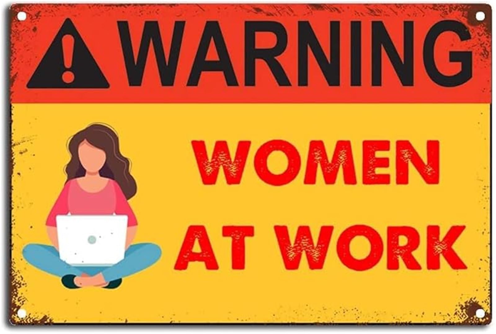 UYCUODLUY Vintage Metal Warning Sign Women at Work Tin Wall-Art Funny Humorous Decor for Man Cave Basement Game Room 8 X 12 in