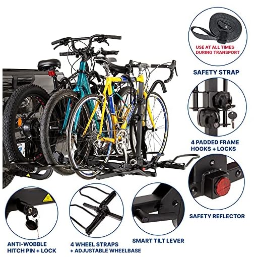 KAC Premium Bike Rack for Car, SUV, Hatchback Mount - 2" Anti-Wobble Hitch & Quick Release Lever for 4 Bikes - Heavy Duty Bicycle Carrier, Easy to Assemble/Install - Tire & Frame Straps Included - Image 5