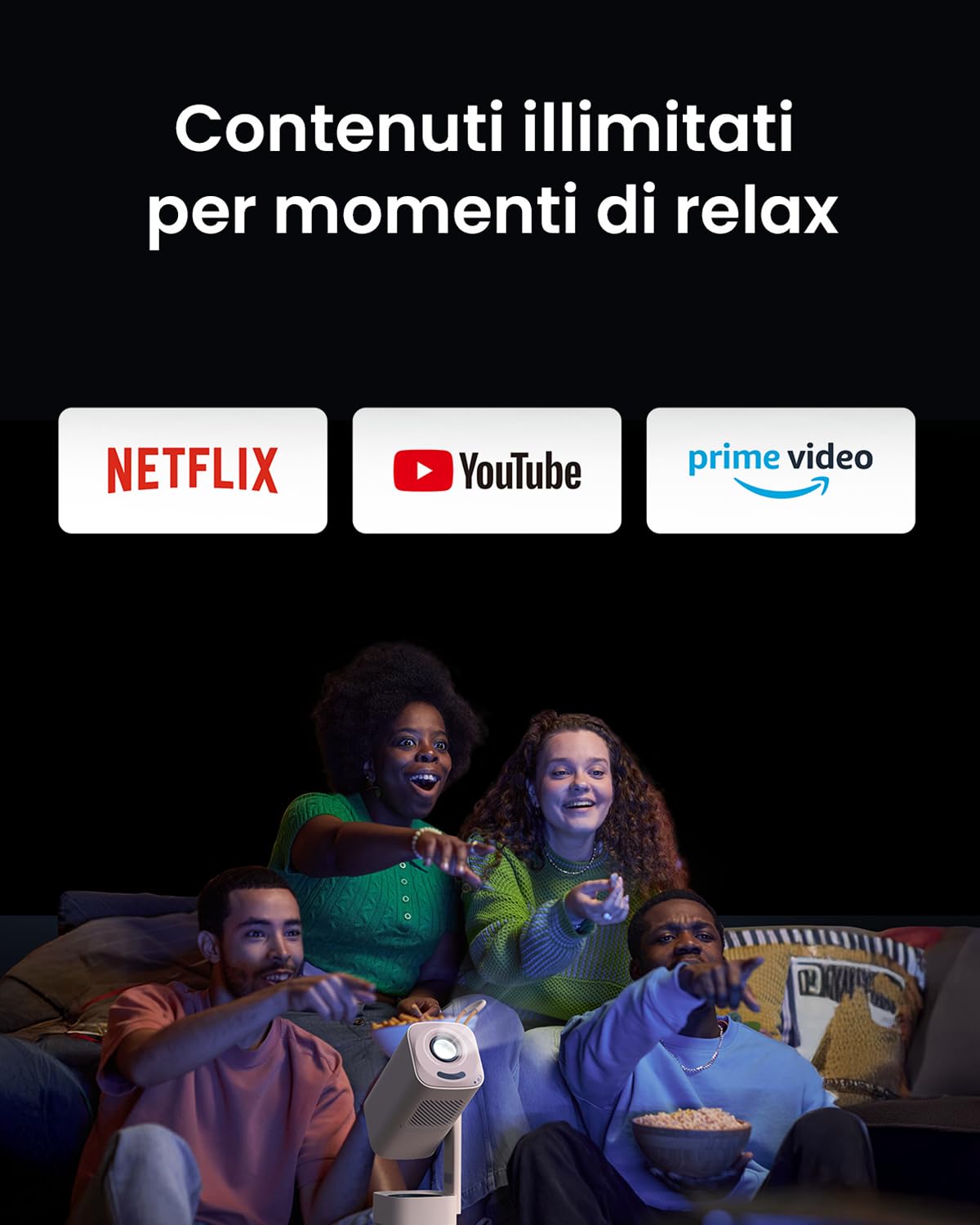 Yaber T1 Pro Proiettore【Turbo Sonic Bass & HDR10】Videoproiettore Native 1080P, Proiettore Portatile Ruotabile 180°, Auto Focus|Keystone|Bluetooth 5.4|WiFi 6, Dolby Audio Home Cinema Proiettori