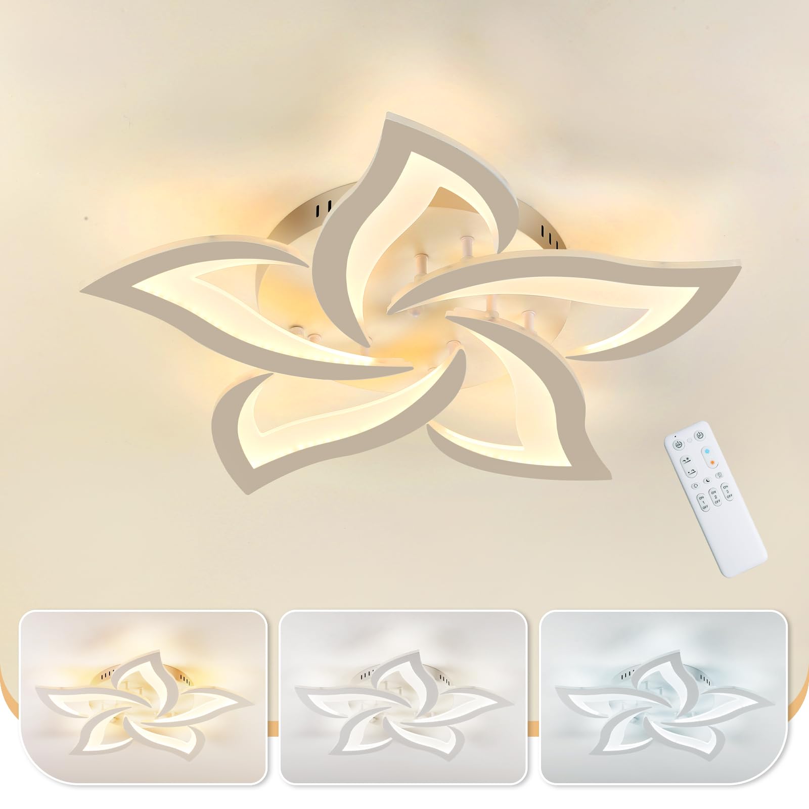 Lámpara Techo 28W 2800lm de Creativo Pétalo, Plafón LED Techo con Control Remoto, Lámparas de Techo Salon de Aluminio con Luz Regulable 3000K-6000K para Sala de Estar,Pasillo,Dormitorio