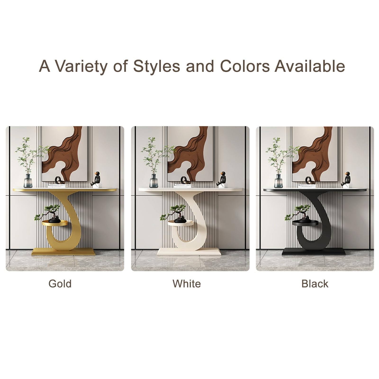 Consolle Moderna E Stretta con Struttura in Metallo Sagomato, Tavolo Consolle Ingresso Ideale per Corridoi E Ingressi in Stile Industriale(White,120cm/47.2in)