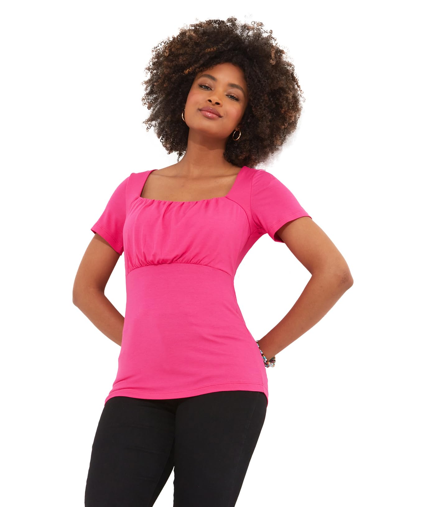 Joe BrownsWomen's Gathered Bust Ruched Front Short Sleeve Jersey Top Shirt