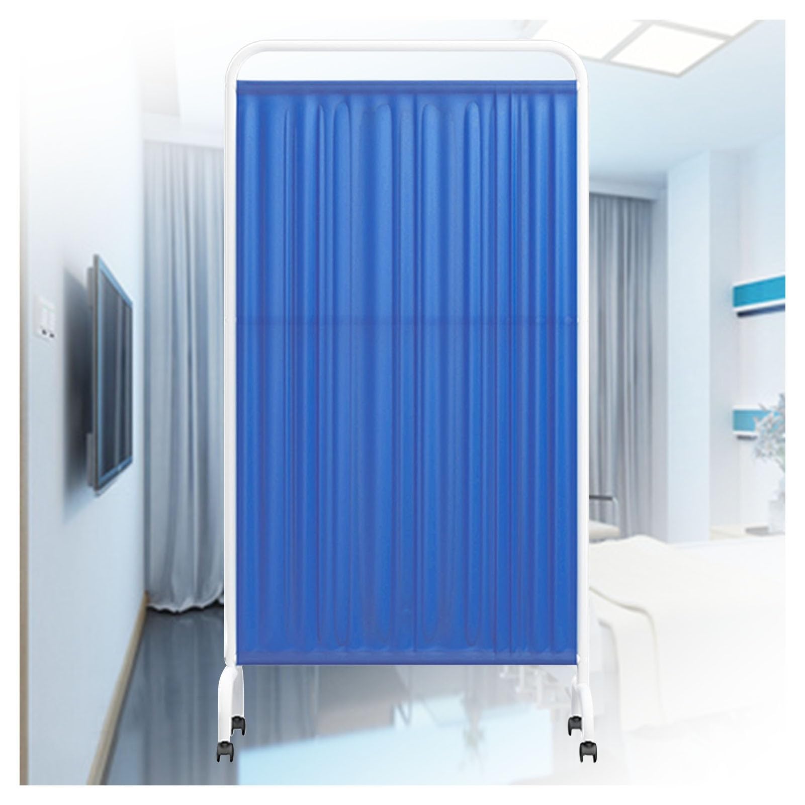 Schermo divisorio Medico Alto 1,8 m, divisorio Protettivo per Ambienti, Schermo divisorio Pieghevole con Ruote, divisorio autoportante per reparto/Salone di Bellezza/Sala ambulatorio (Blu sc