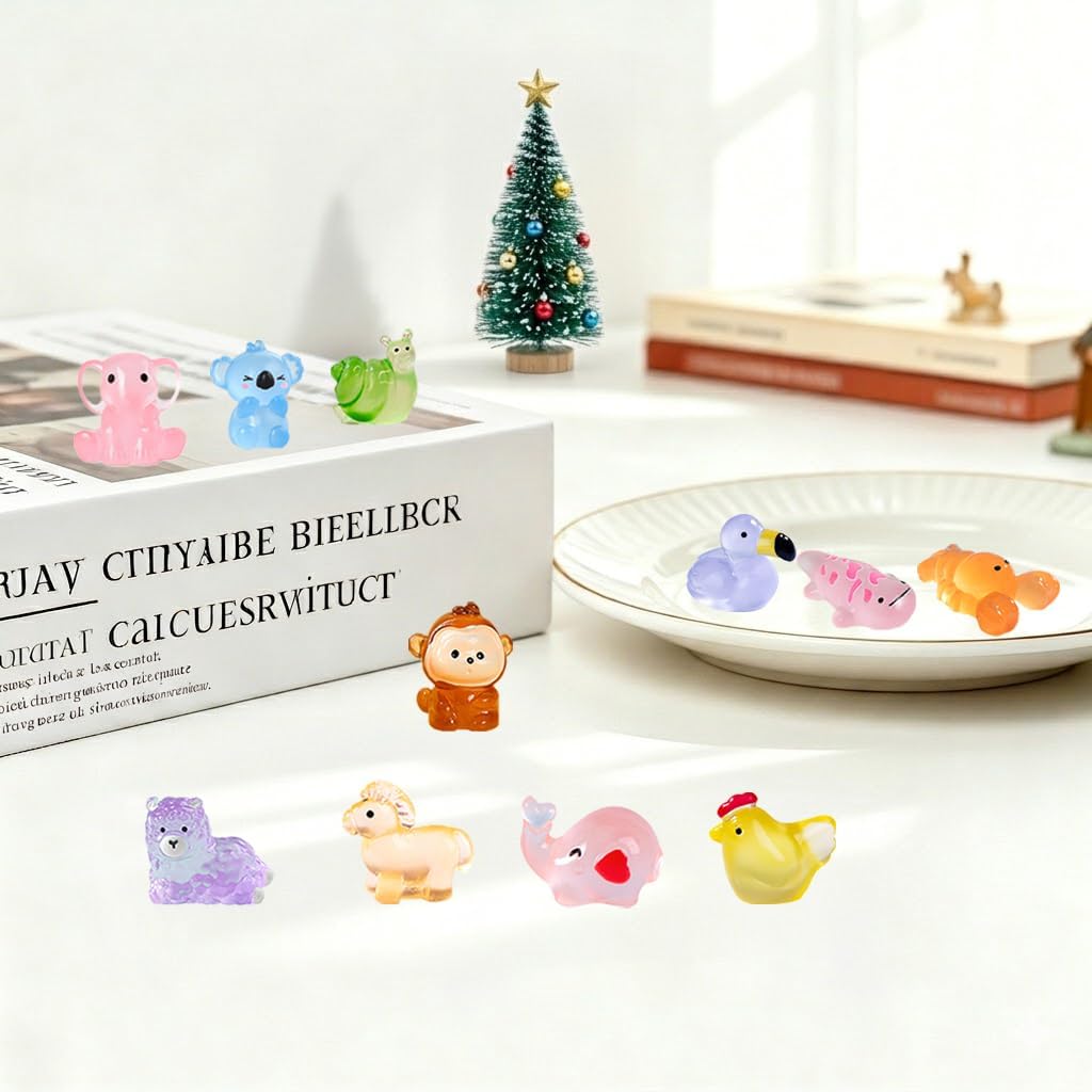 50 Pcs Luminous Mini Resin Animals Variety Pack, No Duplicates