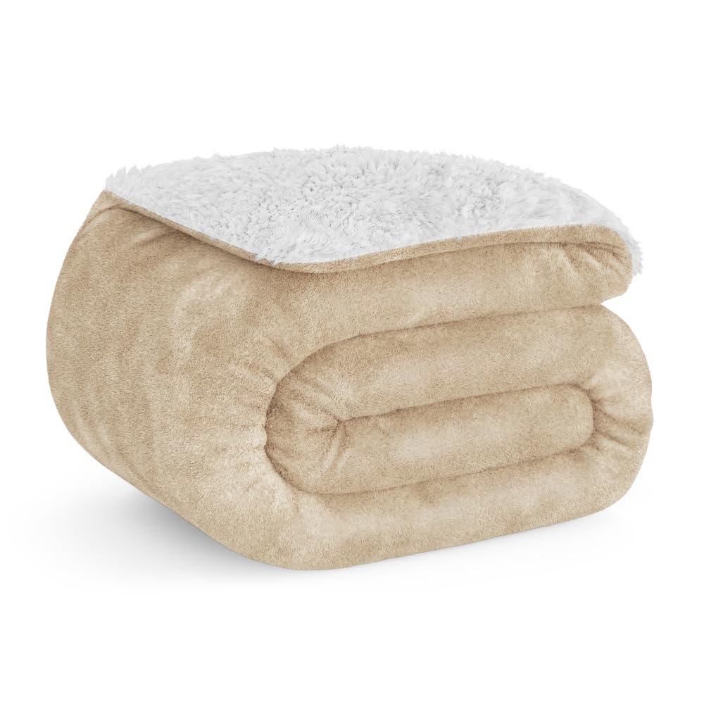 Don Descanso - Manta para Sofá Invierno Grande (200x220cm) Microfibra Suave, Cálida, Lavable a 30º, Reversible y Resistente a Las Arrugas. Manta Borreguito Cama Doble o Sofá Beige