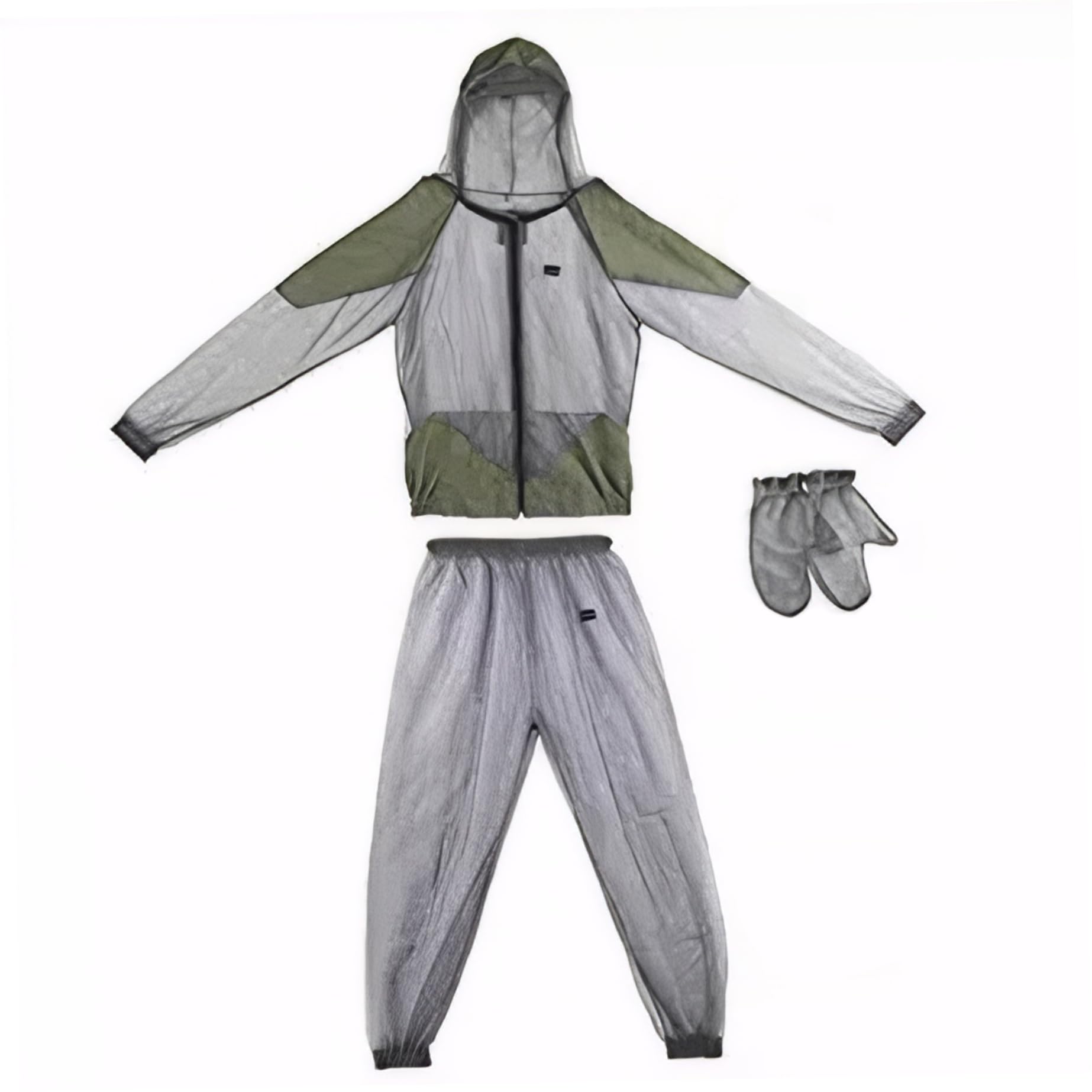 Mosquito traje para hombres mujeres 1 set translúcido transpirable anti -mosquito ropa con chaqueta con cremallera capucha y pantalones y guantes ropa de malla liviana.