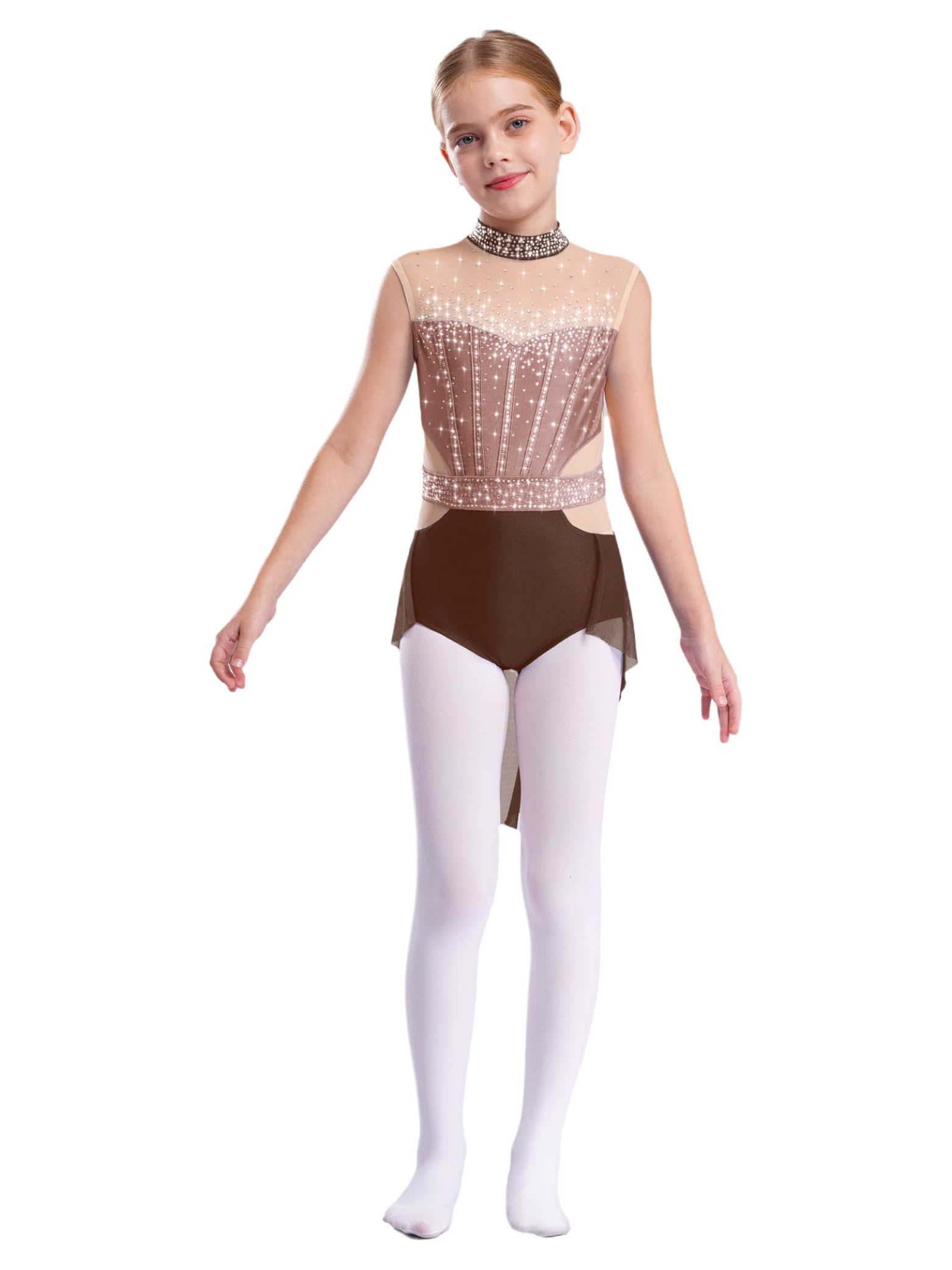 Enfant Fille Justaucorps Gymnastique Strass Combinaison Robe Patinage Artistique Tenue Danse Contemporaine