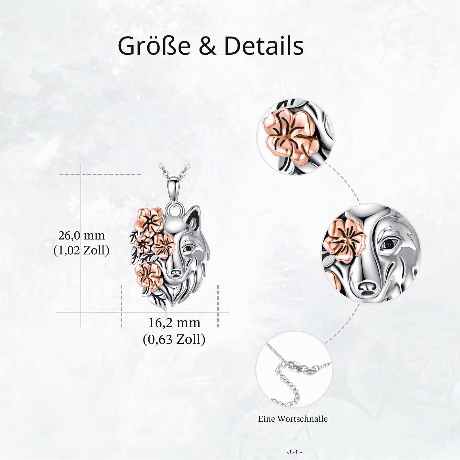 YAFEINI Wolf Anhänger Halskette 925 Sterling Silber Blume Wolf Kopf Halskette Tier Schmuck Geschenke für Frauen