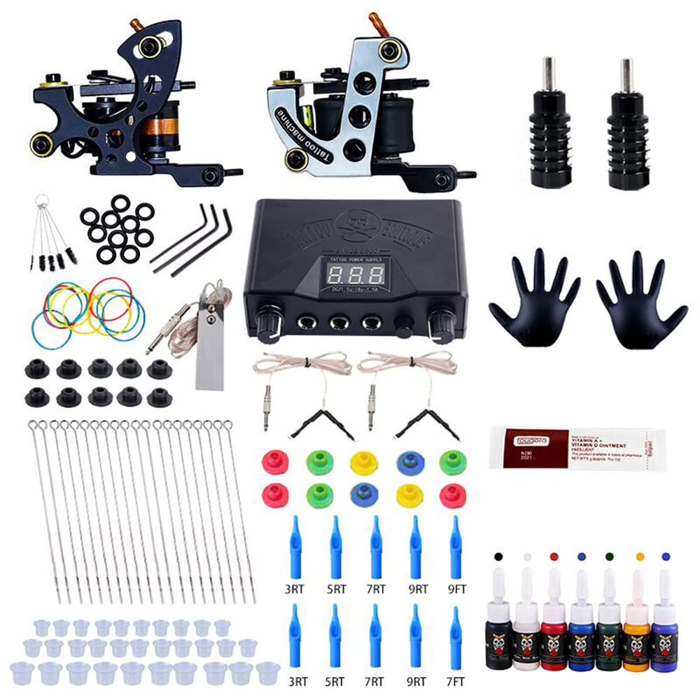 ROSPRETTY Tattoo Kit de Tatuaje Completo 2 Maquina de Tatuaje de Tatuar Profesionales Fuente De Alimentación Agujas Juego de tintas de tatuaje Suministros de tatuaje