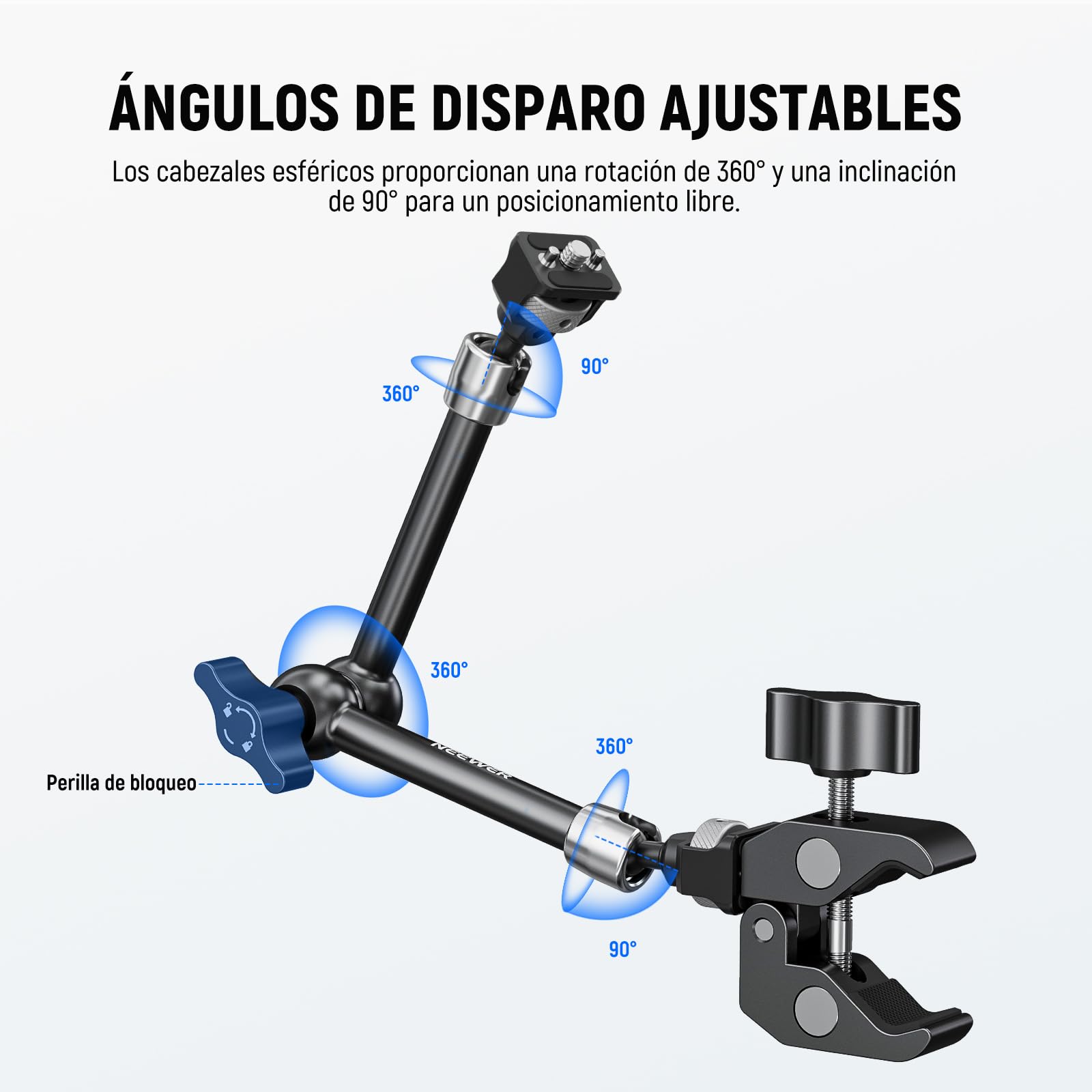 NEEWER 11" Magic Arm Clamp Mount Articulado con Super Clamp, Cámara Monitor Mount con 1/4" 3/8" ARRI Localización Pasador y Orificio para DSLR Cámara Acción Luz Compatible con SmallRig Jaula, ST16C