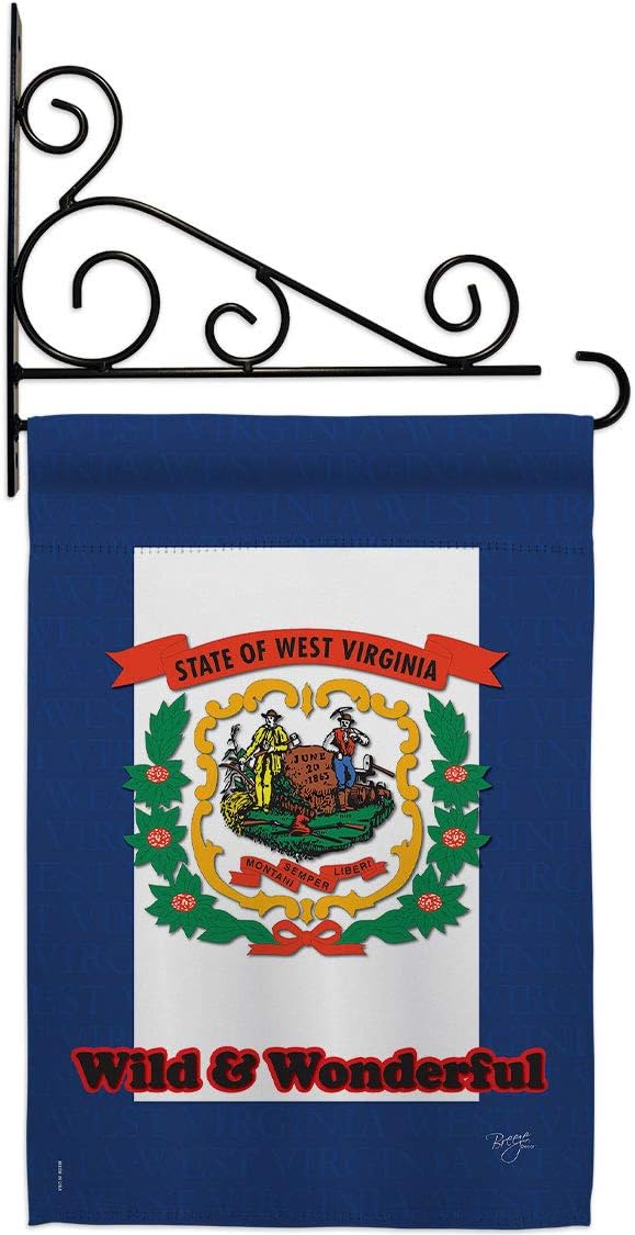 West Virginia Garden Flag Set Wall Holder Americana States USA American Territories Republic Country Particular Area Small Decorative Gift Yard House Banner Made In 13 X 18.5