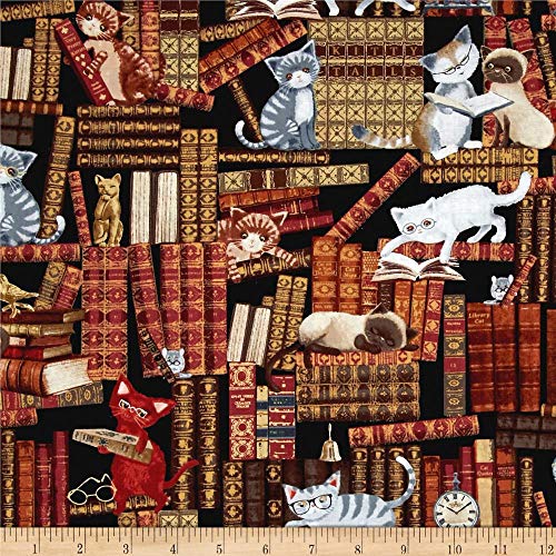 Timeless Treasures Cats in The Library Multi Fabric by The Yard
