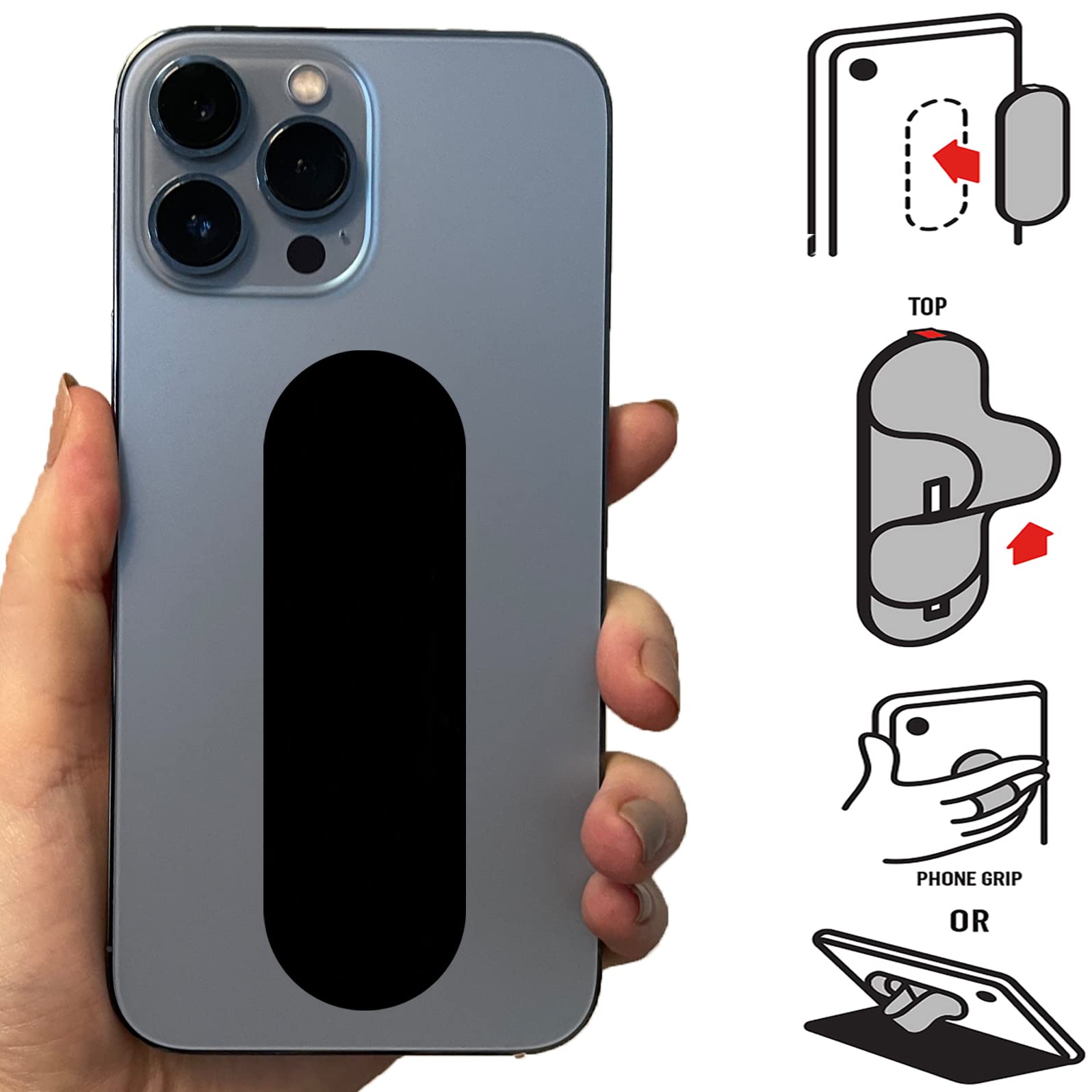 Eggshell Glossy Black Finish Effect Finger Grip Holder Premium Glossy Black Finish Effect Mobile Finger Strap Grip Back Holder Compatible with All Besic Cell Phone & Tablets (Glossy Black)-image-37