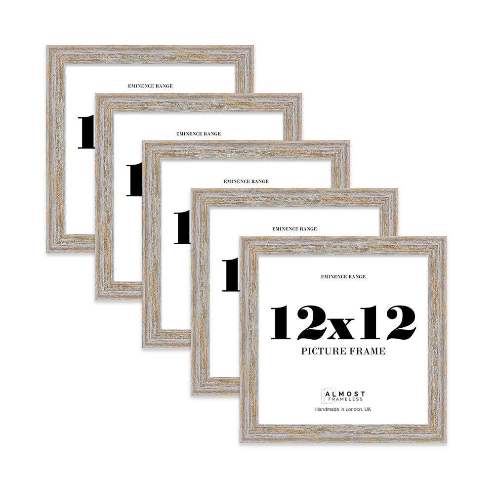 12x12 Walnut Woodgrain Picture Frame - Rustic Wood Industrial Effect Photo Frame for Wall Display, Ideal for Posters, Prints & Home Décor, Wall Hooks and Kickstand, 32mm Edge - 5 Pack