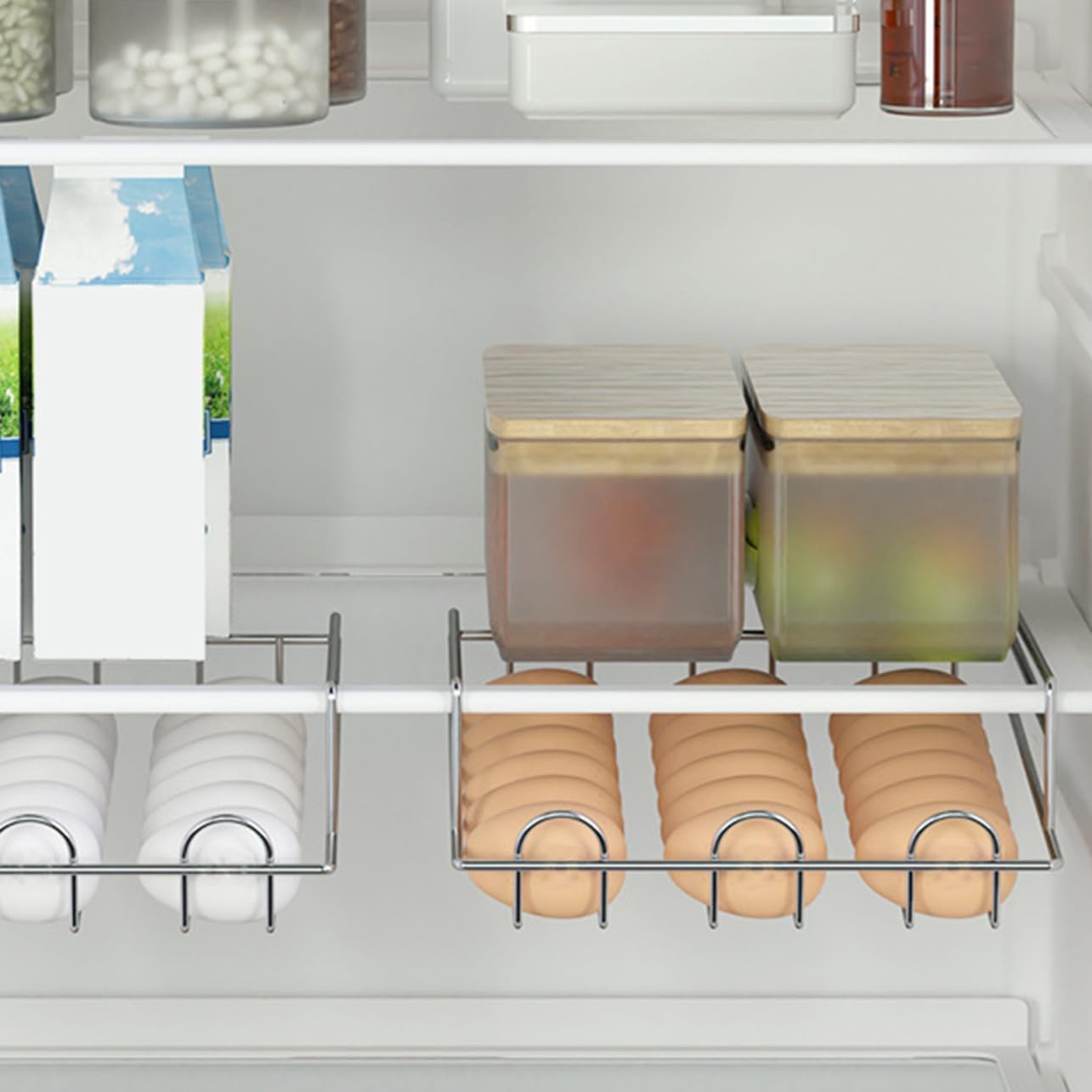 Stainless Steel Egg Rolling Rack Space-saving Refrigerator Organizer for Eggs and Beverages Durable Resistant Design for Kitchen Storage