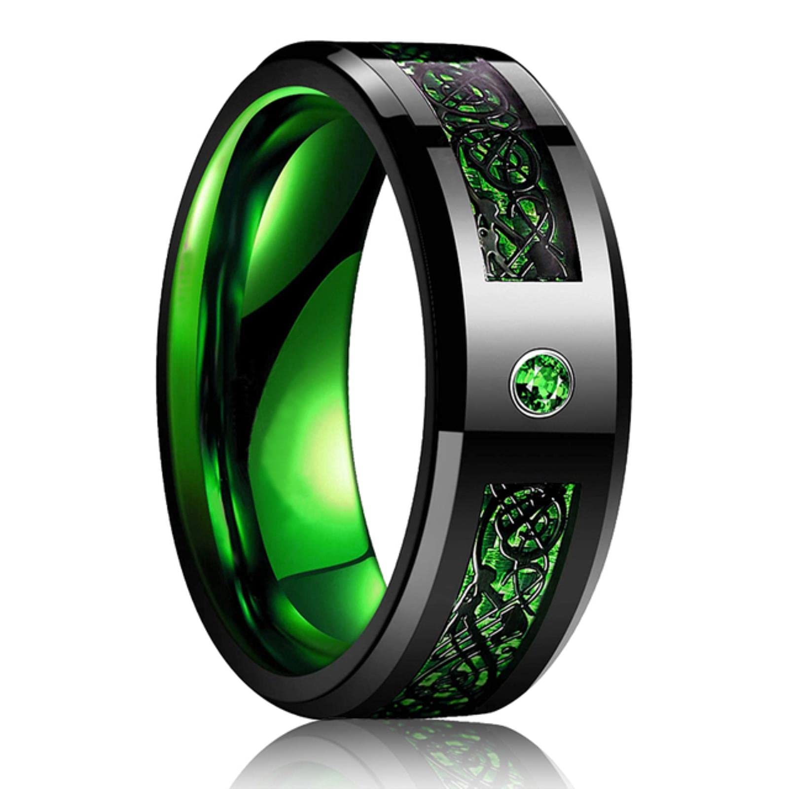 HCMA 8 mm Titanium Steel Wedding Ring for Men Women Punk Celtic Dragon Blue Red Carbon Fiber Ring AAA CZ Inlay Wedding Band