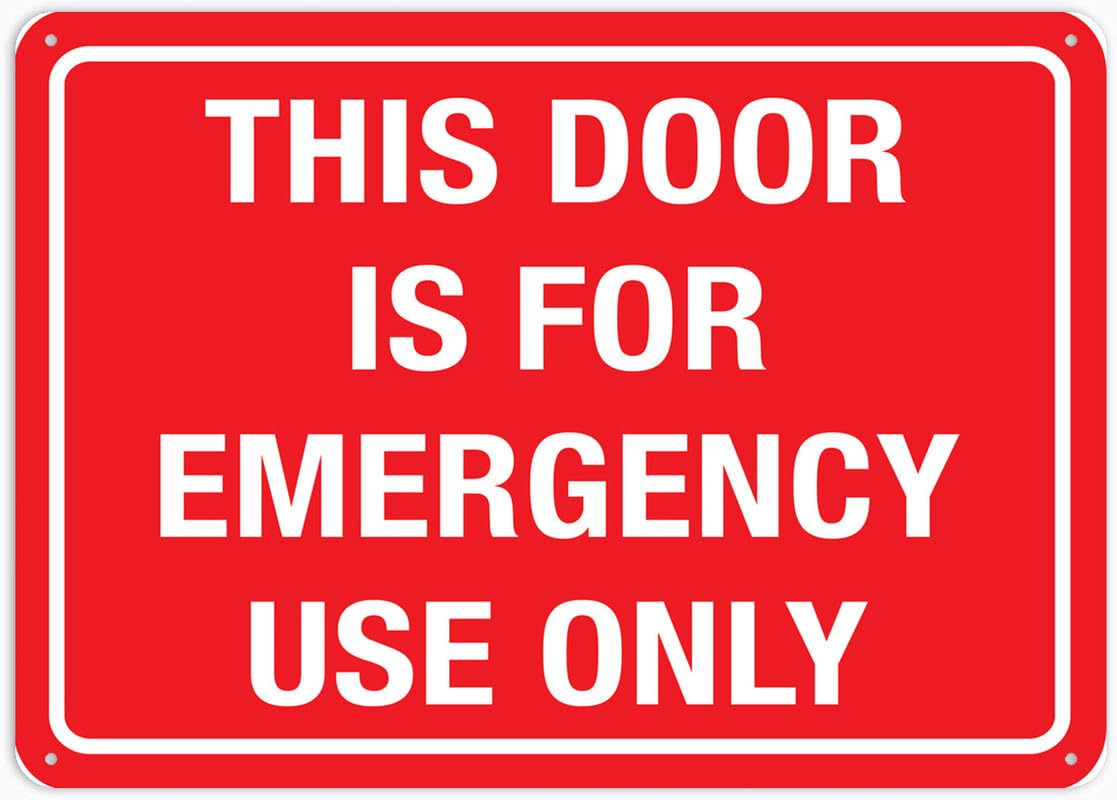 This Door Is For Emergency Use Only Signs Outdoor, Uv Printed Metal Aluminum Tin Sign 8X12In, Weatherproof And Security Signs For Home Or Business