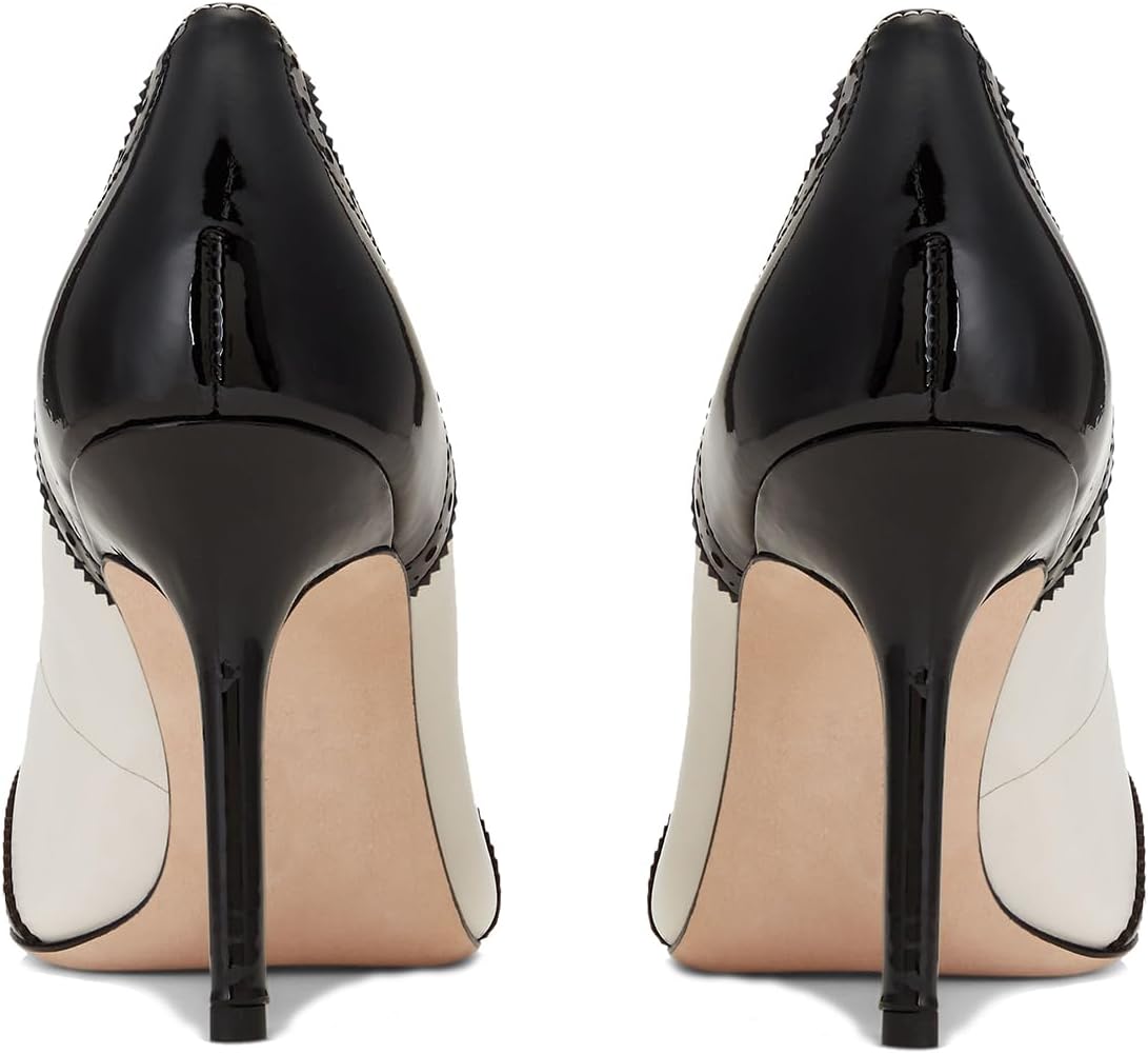 SHODENSE Women Pointed Toe Stiletto Heel Pumps Oxford Slip On High Heels Two Tone Perforated 4 inch Stiletto High Heels Pointy Closed Toe Dress Heels Wingtips Retro Retro 4-11 M US - Image 4