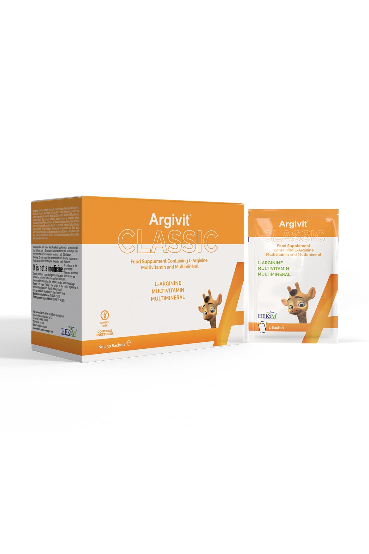 Argivit Classic 30'lu Şase, LArjinin, Multivitamin ve Multimineral İçeren Takviye Edici Gıda