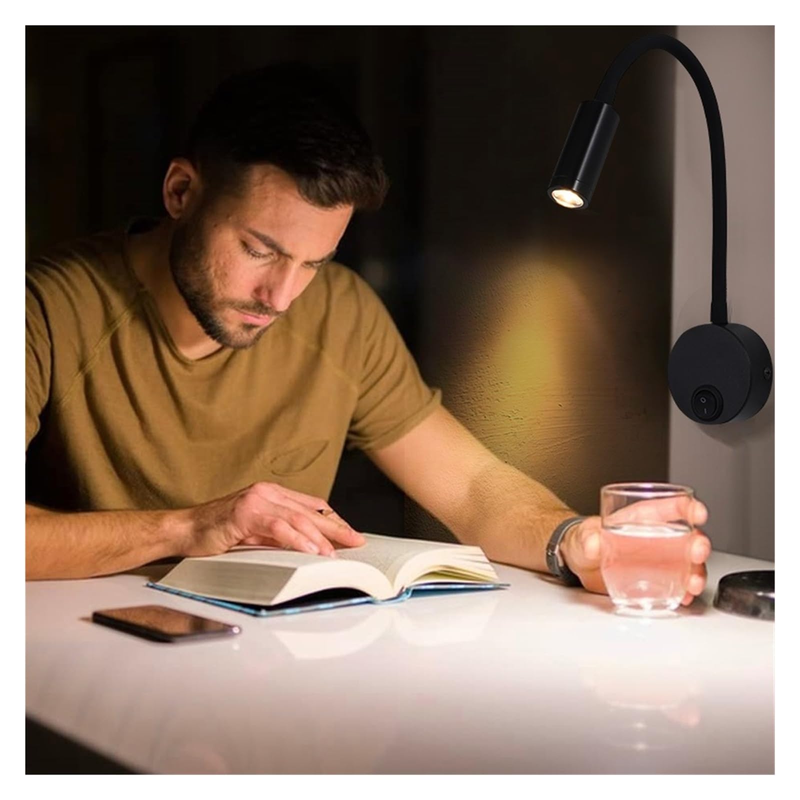 Lampa Ścienna LED 3W Z Gęsią Szyją, Elastyczna, Regulowana, Przełącznikiem, Do Pracy I Nauki, Montażu Na Ścianie, 85-265 V, Sypialni, Przy Łóżku, Lampka Nocna Elastyczna Regulacja(White)