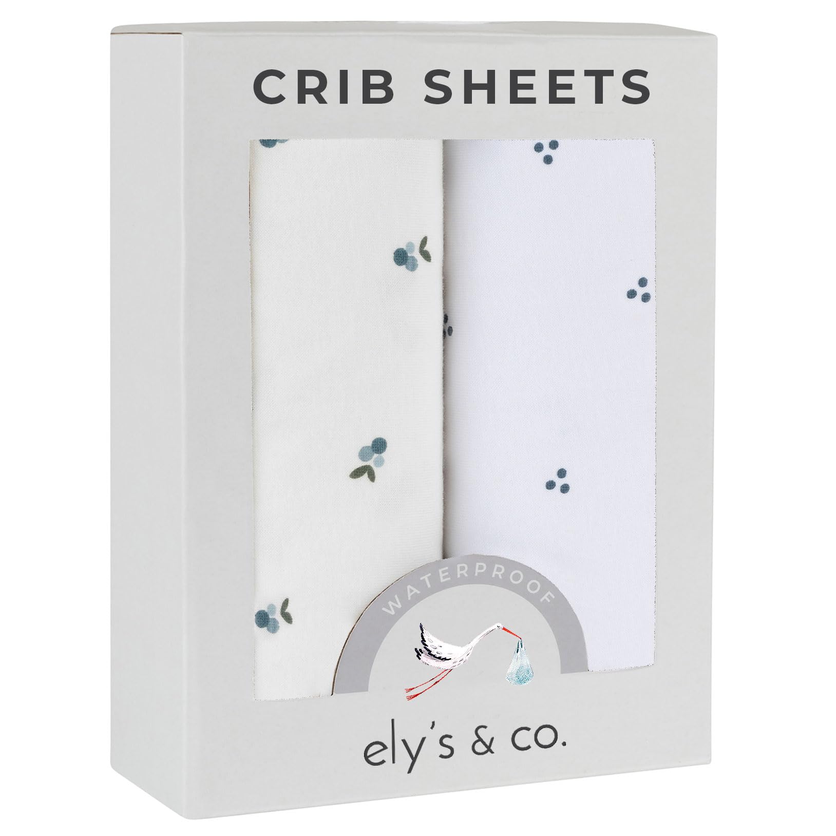 Ely's & Co. Patent Pending Waterproof 100% Cotton Jersey Baby Nursery Sheets - 2 Pack Berry and Cluster Dot (Blue, Crib)