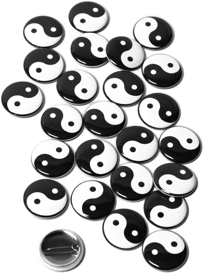 Taiji Symbol Yin Yang Pinback Buttons - 1 Inch Size - 25 Pack