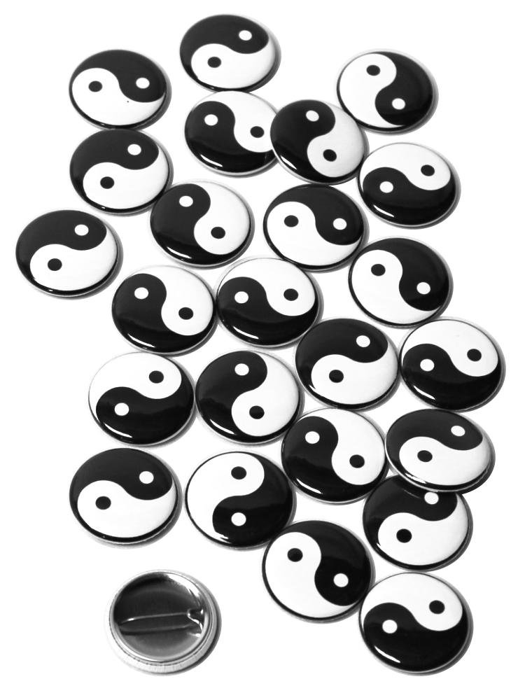 Taiji Symbol Yin Yang Pinback Buttons - 1 Inch Size - 25 Pack