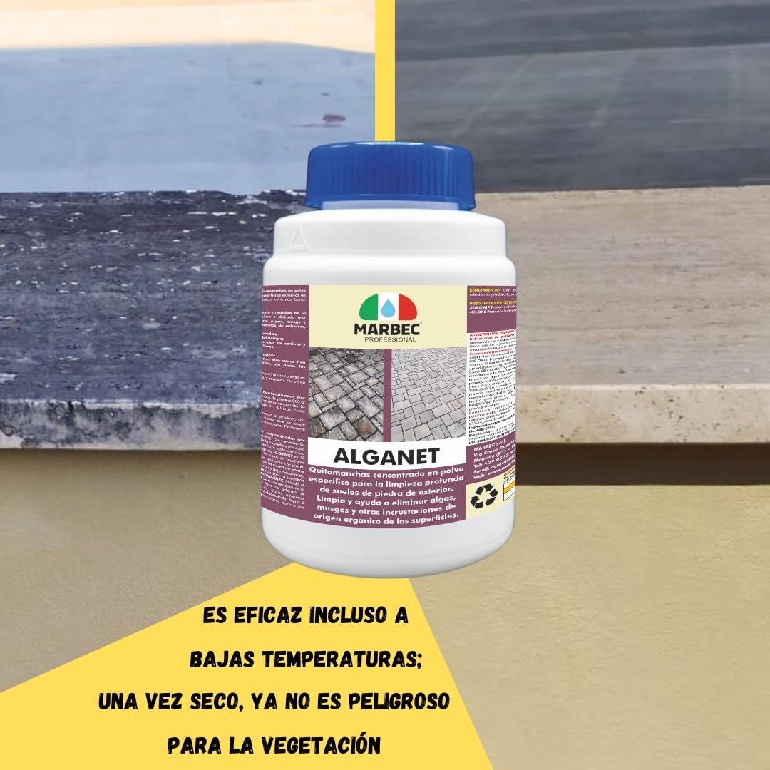 MARBEC ALGANET 4KG Detergente para la eliminación de algas, mohos, líquenes e incrustaciones biológicas en suelos y paredes