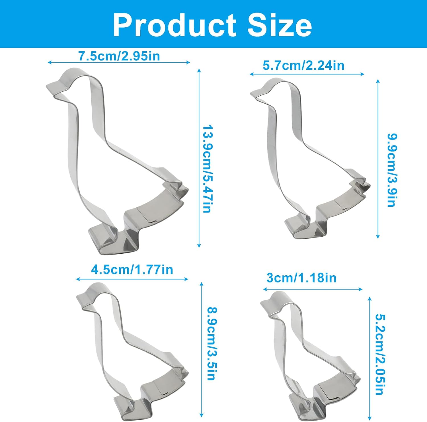 4 Pcs 2" to 5" Sizes Goose Cookie Cutter Set image 2