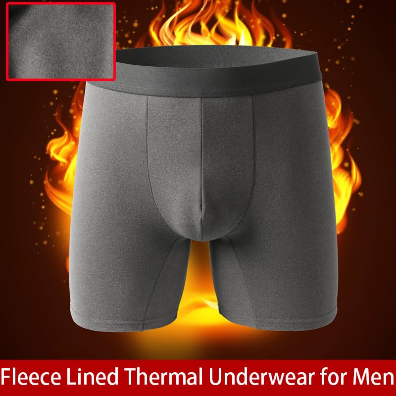 Mens Fleece Lined Thermal Underwear, Thermal Shorts Winter Warm Comfortable Sports Long Boxer Briefs for Men2