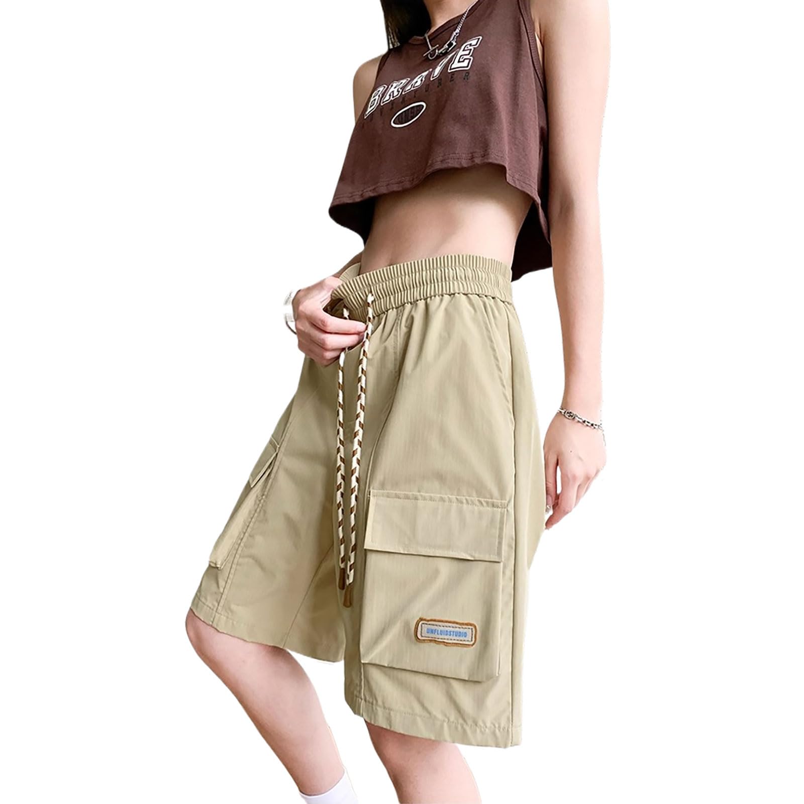 Xinor Cargo Shorts Women Y2K Baggy Knee Length Athletic with Pockets Hiking Waterproof Black Pants Men Summer Outfits