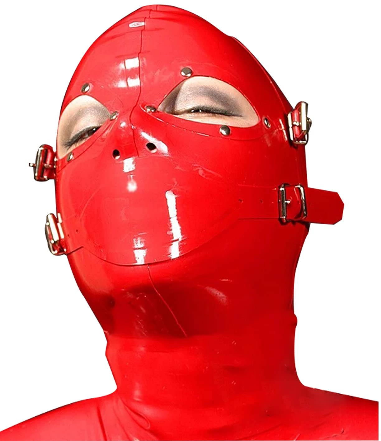 Sexy Erotik Rote Latex Bondage Maske Mit Abnehmbaren Augen und Mundaufklebern, Rückseitigem Reißverschluss, Fetisch BDSM Cosplay, Mode Liebhaber (XL)