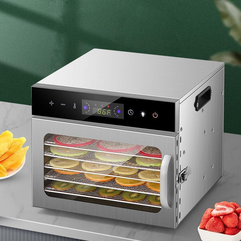 Food dehydrator LED smart control panel stainless steel construction adjustable temperature suitable for jerky herbs and fruit | Overheating protection (6-tier touch-control model)